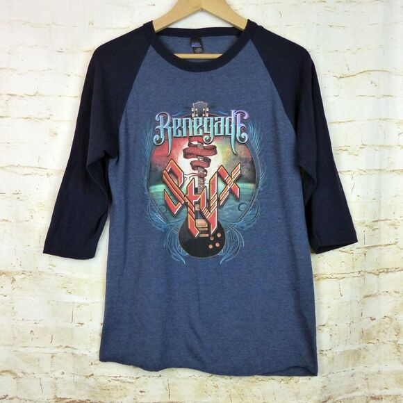 Styx Renegade 2018 Tour Shirt Men S Blue 3/4 Sleeve Raglan Baseball Graphic Tee - Picture 3 of 11